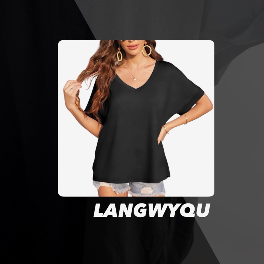 EUC Langwyqu Black V Neck Oversized Tee Shirt